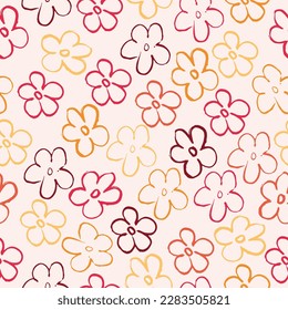 Seamless pattern of elegant and dainty florals. Floral drawing pattern with leaves for textile print Liberty style millefleurs.