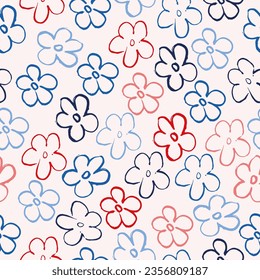 Seamless pattern of elegant and dainty florals. A lot of different flowers on the field. Liberty style millefleurs.