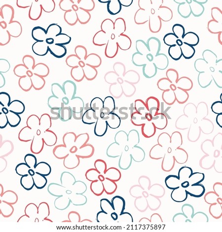 Seamless pattern of elegant and dainty florals. Floral drawing pattern with leaves for textile print Liberty style millefleurs. Stockfoto © 
