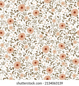 Seamless pattern of elegant and dainty neutral watercolor florals.