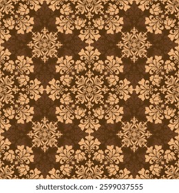 Seamless pattern elegant damask. Vintage style vector on brown background color tone. Design for wallpaper decoration, wrapping paper, curtain, fabric, carpet.