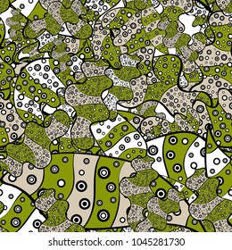 Seamless pattern Elegant decorative ornament for fashion print, scrapbook, wrapping paper, wallpaper. Pictures on a green, black and beige colors Vector illustration.