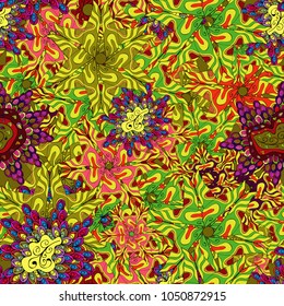 Seamless pattern Elegant decorative ornament for fashion print, scrapbook, wrapping paper, wallpaper. Images on a yellow, green and black colors Vector illustration.