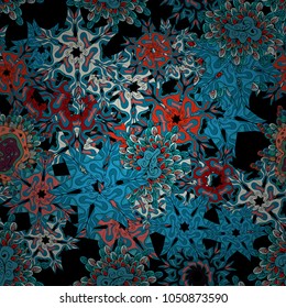Seamless pattern Elegant decorative ornament for fashion print, scrapbook, wrapping paper, wallpaper. Pictures on a blue, black and neutral colors Vector illustration.
