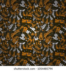 Seamless pattern Elegant decorative ornament for fashion print, scrapbook, wrapping paper, wallpaper. Images on a brown, black and yellow colors Vector illustration.