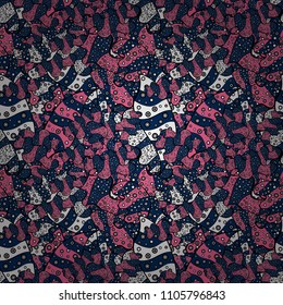 Seamless pattern Elegant decorative ornament for fashion print, scrapbook, wrapping paper, wallpaper. Images on a blue, black, pink, white and gray colors Vector illustration.