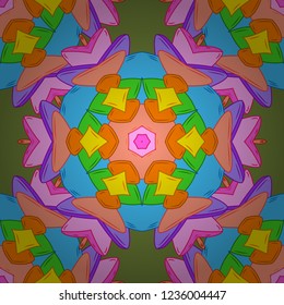 Seamless pattern Elegant decorative ornament for fashion print, scrapbook, wrapping paper, wallpaper. Images on a orange, blue and green colors Vector illustration.