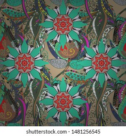 Seamless pattern Elegant decorative ornament for fashion print, scrapbook, wrapping paper, wallpaper. Images on a blue, green and beige colors Vector illustration.