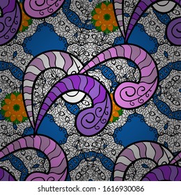Seamless pattern Elegant decorative ornament for fashion print, scrapbook, wrapping paper, wallpaper. Pictures on a black, white and blue colors Vector illustration.
