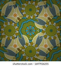 Seamless pattern Elegant decorative ornament for fashion print, scrapbook, wrapping paper, wallpaper. Pictures on a neutral, blue and green colors Vector illustration.