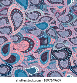 Seamless pattern Elegant decorative ornament for fashion print, scrapbook, wrapping paper, wallpaper. Images on a blue, purple and neutral colors Vector illustration.