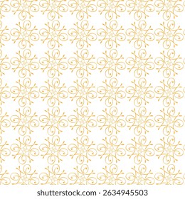 Seamless pattern of elegant floral ornaments in gold color with repeating delicate swirls