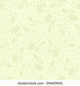 Seamless pattern with elegant floral pattern. Twigs, flowers, leaves, berries. Pastel colors. Vector background.
