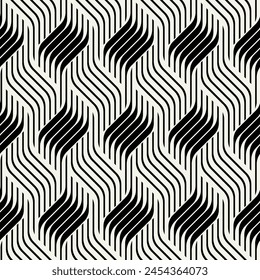 Seamless pattern with elegant geometric waves. Endless stylish texture. Ripple monochrome background. Linear weaved grid. Thin interlaced swatch.	