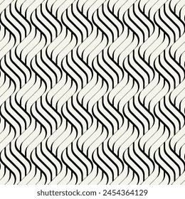 Seamless pattern with elegant geometric waves. Endless stylish texture. Ripple monochrome background. Linear weaved grid. Thin interlaced swatch.	