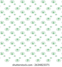 Seamless Pattern with Elegant Green Floral Outlines on White Background