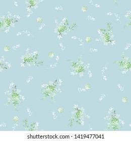 Seamless pattern with elegant greenery and succulent, watercolor effect