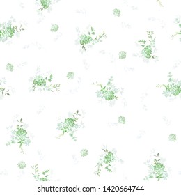 Seamless pattern with elegant greenery and succulent, watercolor effect