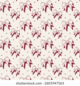 Seamless pattern with elegant hand-drawn bows in red and white. Perfect for holiday designs, gift wrapping, textiles, wedding invitations, and decorative projects.
