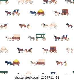 Seamless Pattern With Elegant Horse-drawn Vehicles, Showcasing A Nostalgic And Sophisticated Design