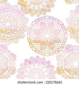 Seamless pattern. Elegant lacy watercolor doilies. Vector template.