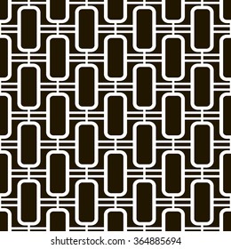 Seamless pattern of elegant lattice with narrow windows. Double parallel lines and rectangular frames with rounded corners. Beautiful black and white print. Vector illustration for stylish design