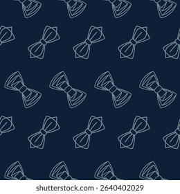 Seamless pattern of elegant line-art bow ties on a dark background, perfect for fashion, fabric, or gift wrap designs. Stylish and minimalist