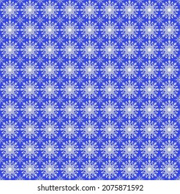 Seamless pattern of elegant openwork white snowflakes on a blue background