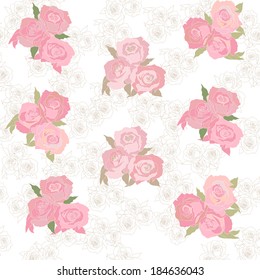 seamless  pattern with elegant pink roses