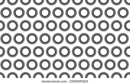 Seamless pattern of elegant rope circles.  Perfect for backgrounds, textures, or website designs.  Sophisticated monochrome style evokes themes of unity, continuity, or cyclical processes.