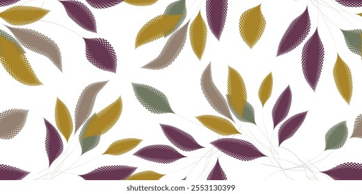 Seamless pattern with elegant and simple foliage for fabric print. Vector illustration