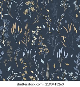 Seamless pattern with elegant twigs on a dark background