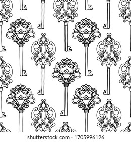 nahtloses Muster, elegante Barockschlüssel aus Vintage, Damast, Ornament für Tapeten, Textilien, Stoffe, Umpackpapier, Hintergrund für anderes Design