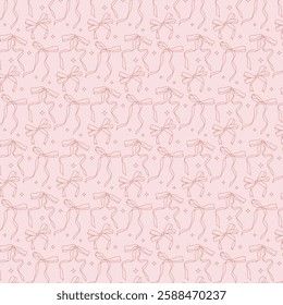 Seamless pattern of elegant, vintage pink bows with red details on a light background. girly vibe.