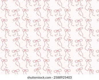 Seamless pattern of elegant, vintage pink bows with red details on a light background. girly vibe Perfect for textiles, gift wrapping, wallpapers, invitations, and stylish design projects.