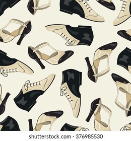 Seamless pattern of elegant women's and man's shoes. Vector.