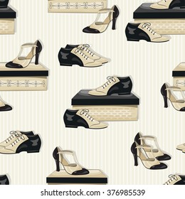 Seamless pattern of elegant women's and man's shoes. Vector.