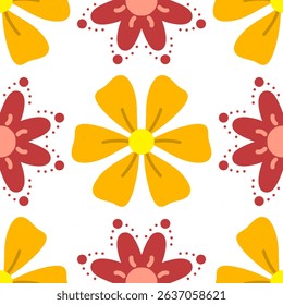 Seamless pattern with elegant yellow flower petals and little sweet red flower petals