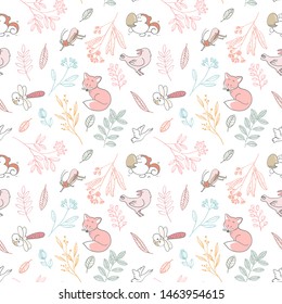 seamless pattern element animal and colorful leaf, vector illustration