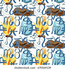 Seamless pattern Element astrological water, earth, air, fire Zodiac signs. Vector illustration