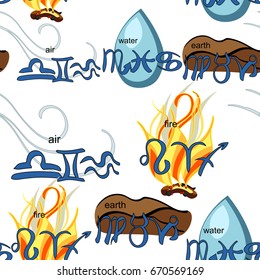 Seamless pattern Element of astrological water, earth, air, fire Zodiac signs. Vector illustration
