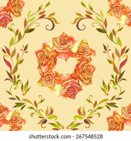 seamless pattern element of colorful rose flowers and graphic style leaves