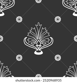 Seamless pattern element of damask flowers. Vector classic ornate old fashioned damask ornament, seamless texture for wallpaper, textiles.