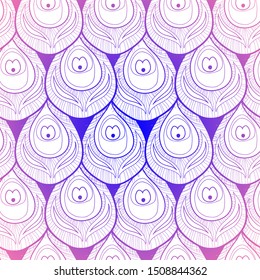 seamless pattern of the element in the form of a stylized peacock feather, in delicate colors