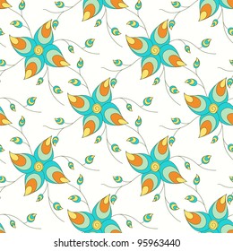 Seamless pattern with element looks as flower or else peacock feather