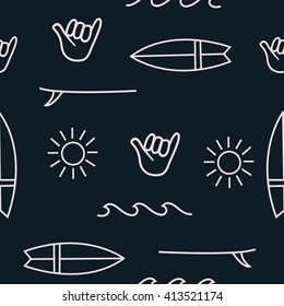 Seamless pattern with element of surfing. Vector summer background.