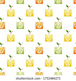 Seamless pattern with elements arranged in a row of citrus fruits lemons, limes, tangerines, grapefrui in flat style.For use as a gift card, packaging paper, printing on banners and posters.