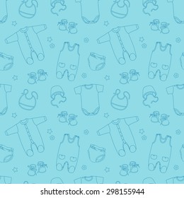 Seamless pattern with elements of baby clothes (boy)