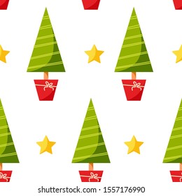Seamless pattern with elements christmas fir and stars. Texture for web page, greeting cards, posters and banners. Prints on fabric and paper. 