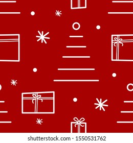 Seamless pattern with elements christmas gifts and snowflake. Texture for web page, greeting cards, posters and banners. Prints on fabric and paper.